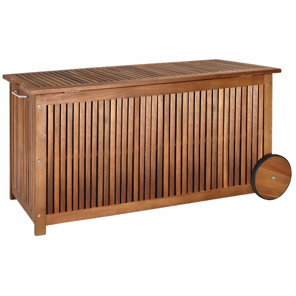 Gartenbox Akazienholz 350L mit Innenplane 124x52x58cm wetterfest