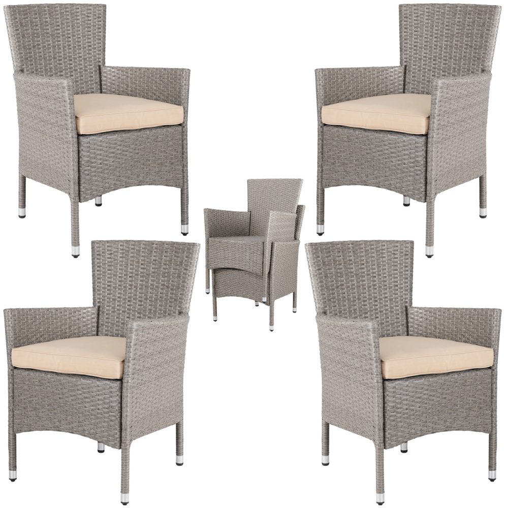 Polyrattan Gartenstuhl 4er-Set Creme/Beige stapelbar