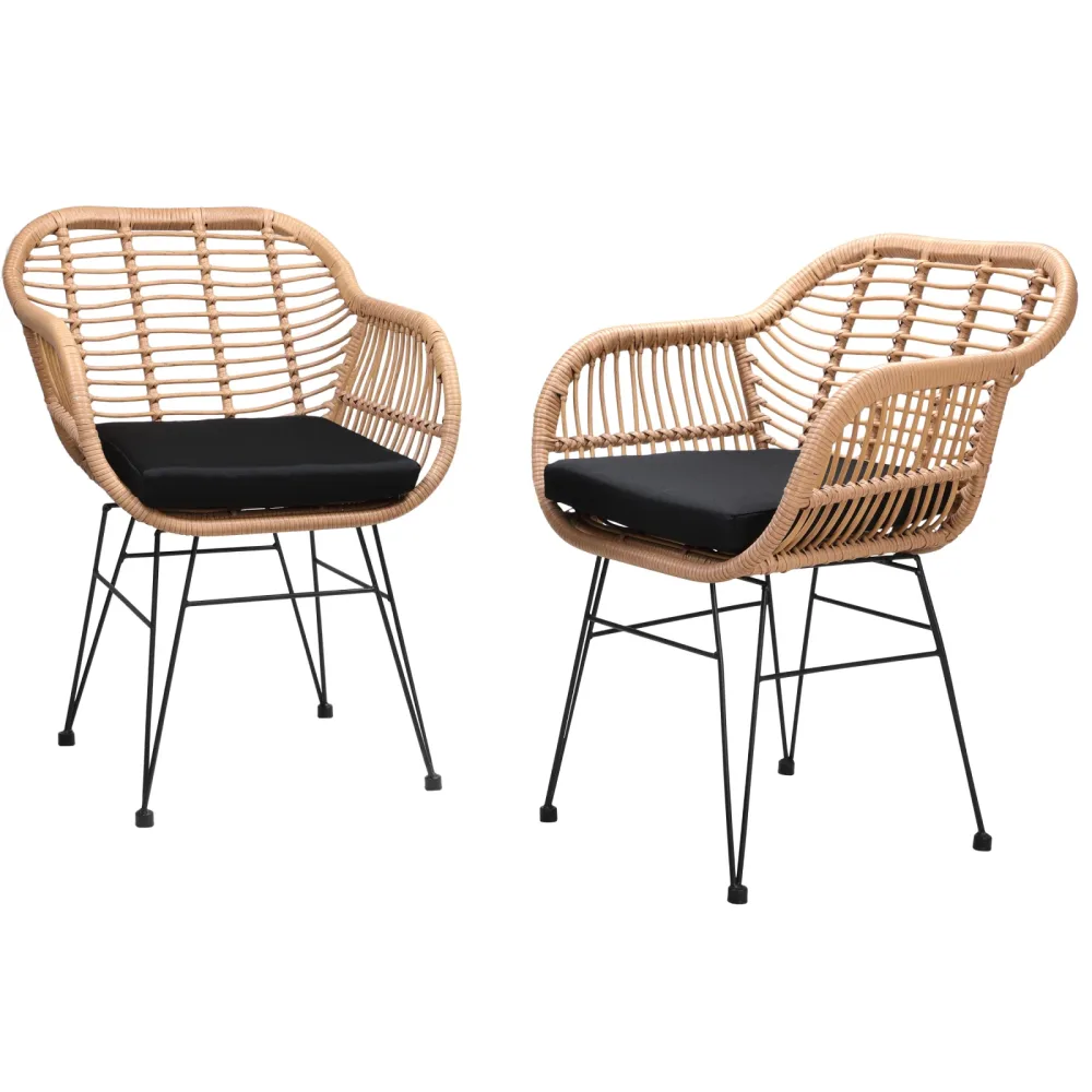 Polyrattan Korbsessel Bali 2er-Set Natur