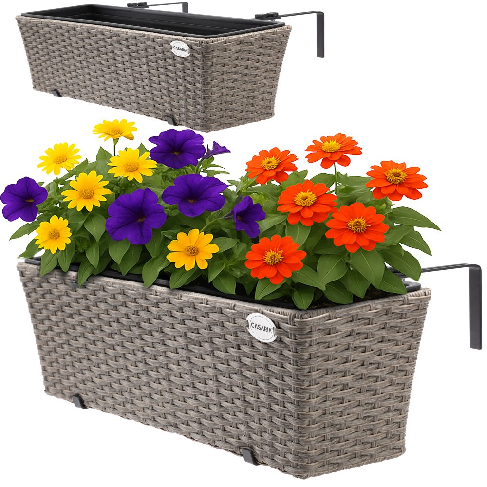 Polyrattan Blumenkasten 2er-Set Creme