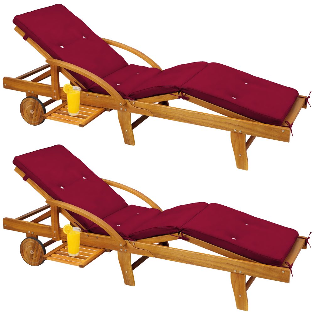 Gartenliege Tami Sun® 2er-Set Akazie inkl Auflage Rot