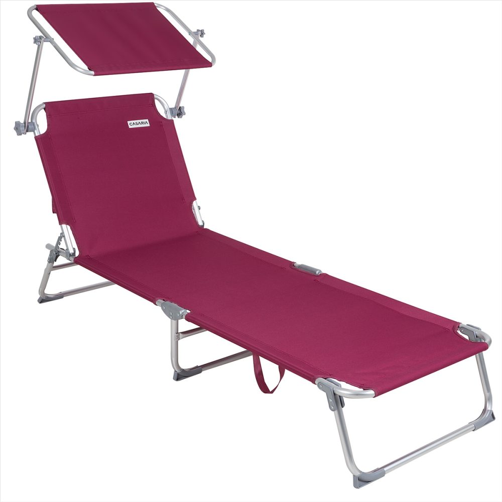 Gartenliege Ibiza Rubinrot 190x59x29cm Alu Sonnendach