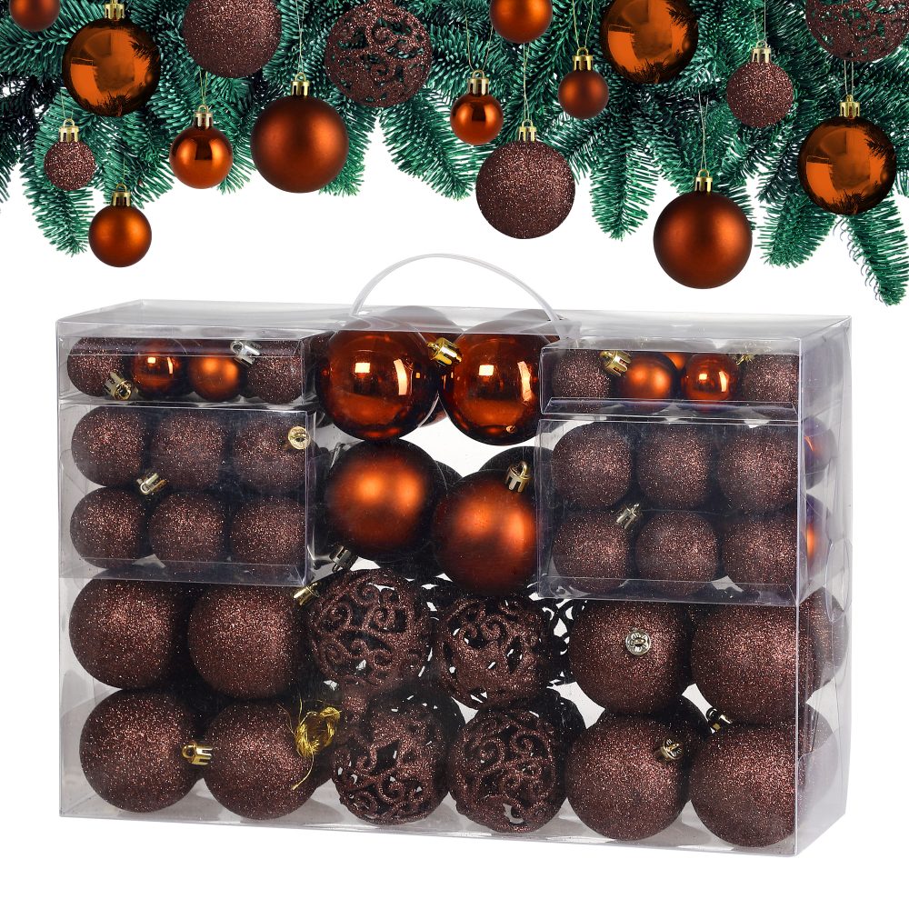 Weihnachtskugeln Bronze 100-tlg in matt, glänzend & glitzernd