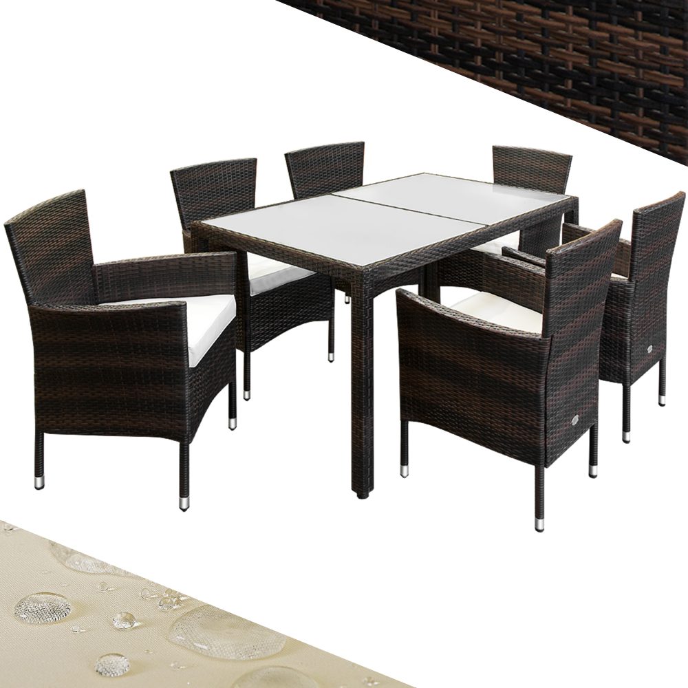 Polyrattan Garten-Sitzgruppe Bali 7-tlg Braun/Creme