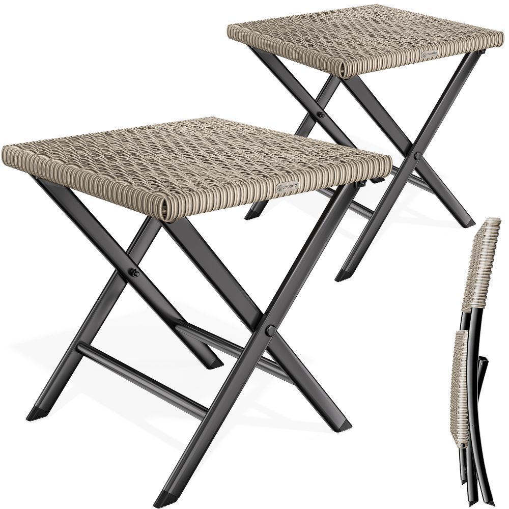 Polyrattan Klapphocker Creme 2er-Set 3in1 120kg Belastbarkeit 43x40x44cm klappbar leicht tragbar außen wetterfest