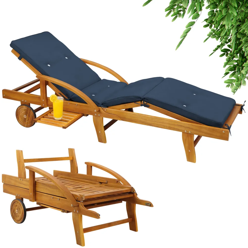 Gartenliege Tami Sun® Akazie inkl Auflage Blau