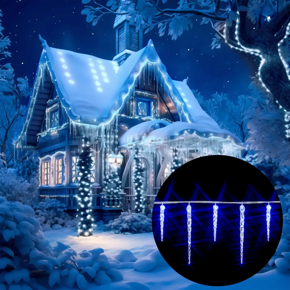Lichterkette Weihnachten Eiszapfen Blau 10,5m
