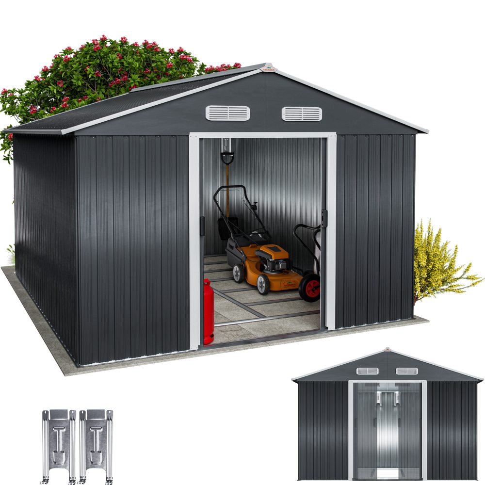 Gerätehaus Anthrazit 312x257x178cm verzinkter Bodenkranz mit Bodenleiste