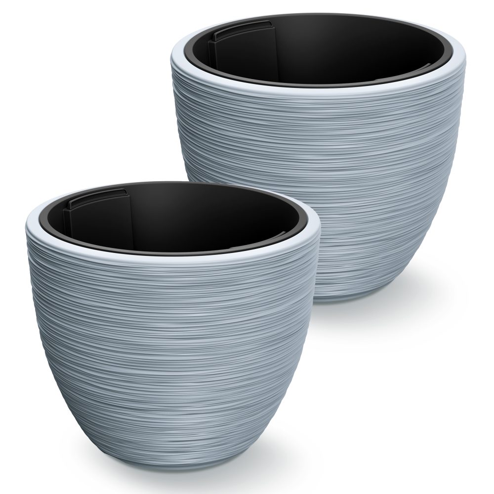 Blumentopf Rillen 2er-Set Grau Kunststoff 40x32cm