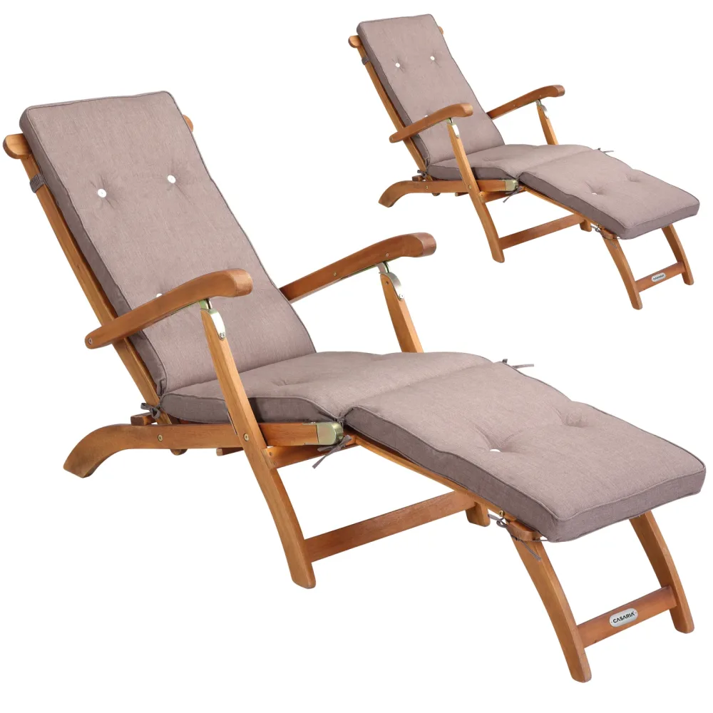 Gartenliege Queen Mary® 2er-Set Akazie FSC®-zertifiziert inkl Auflage Creme meliert