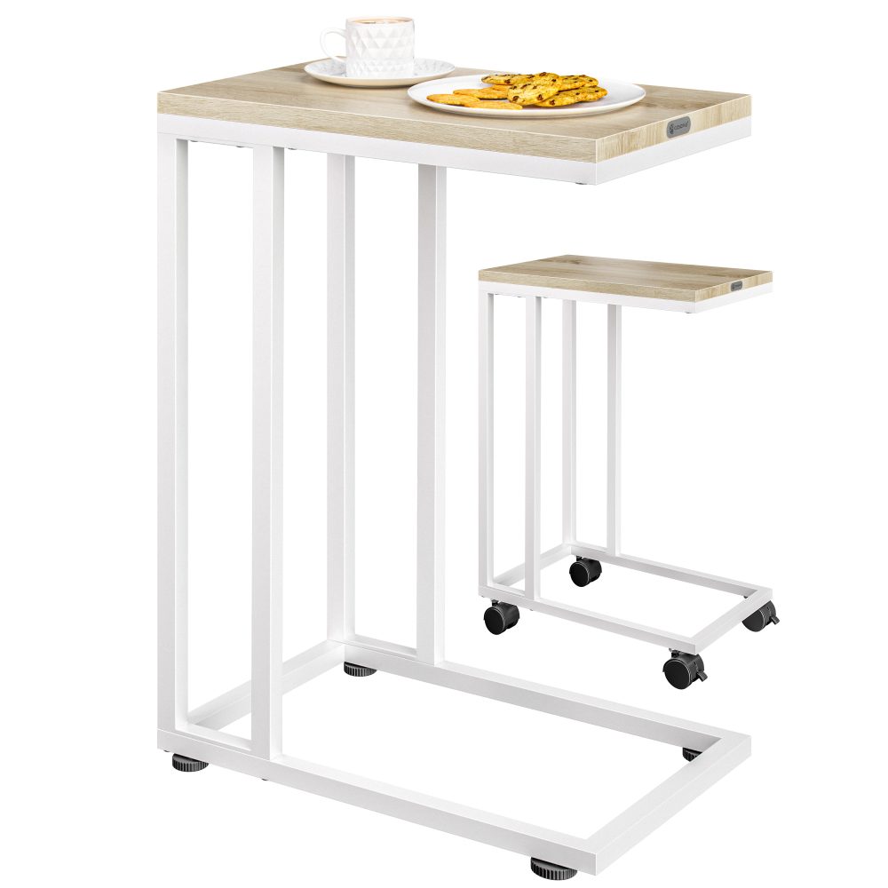 Beistelltisch Weiß unterfahrbar 50x35x65/70cm mobil Rollen mit Bremse
