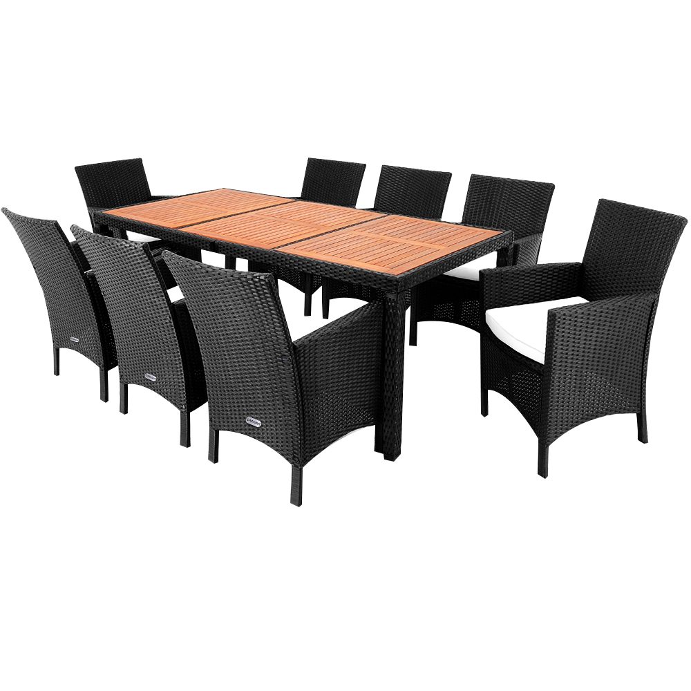 Polyrattan Garten-Sitzgruppe Rom 9-tlg Schwarz Akazienholz