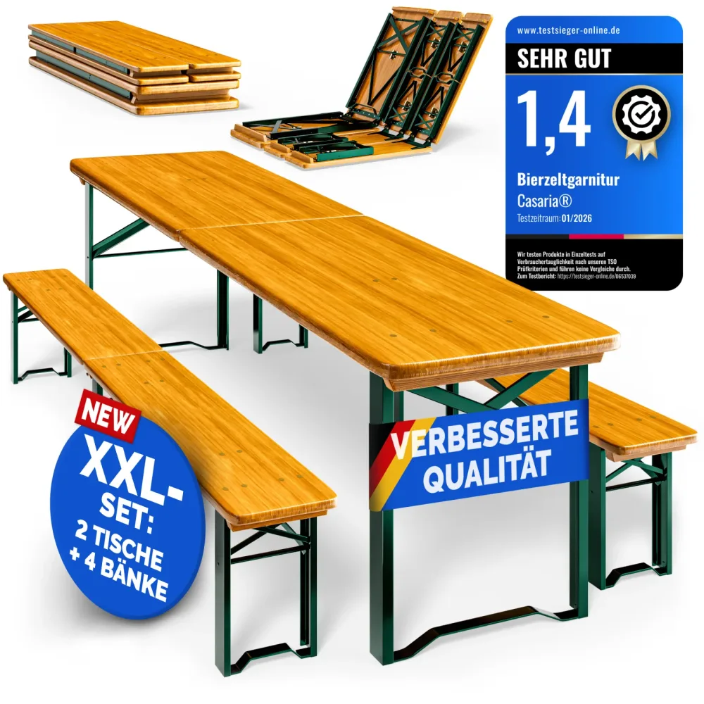 Bierzeltgarnitur 220cm klappbar 2er-Set 10 Personen hohe Belastbarkeit massives Holz