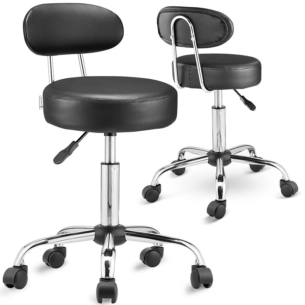 Rollhocker 2er-Set Schwarz 360° drehbar mit Rückenlehne