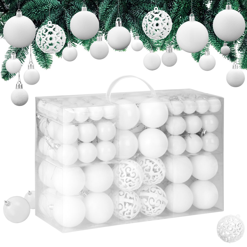 Weihnachtskugeln Weiß 100-tlg in matt, glänzend & glitzernd