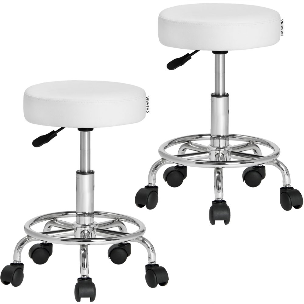 Rollhocker 2er-Set Kunstleder Weiß 360° drehbar