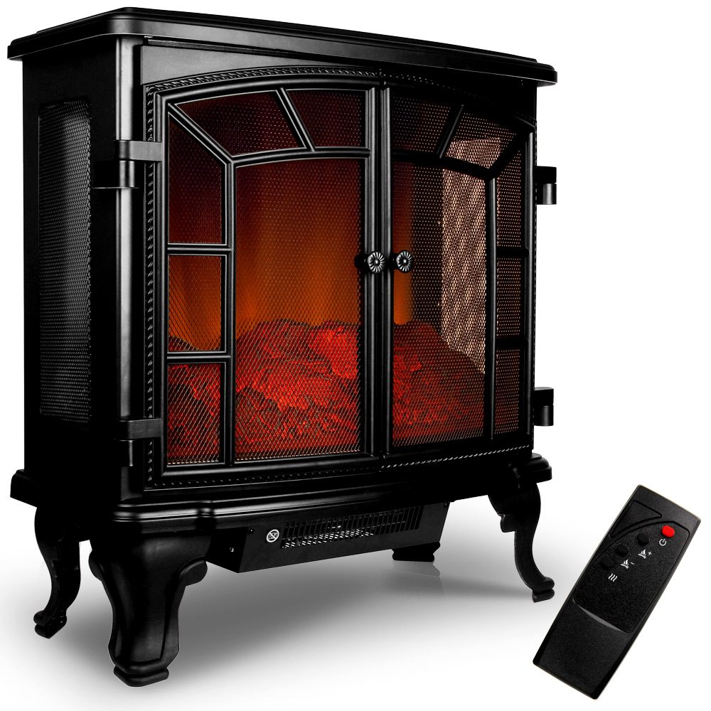 Elektrischer Doppeltür-Kamin Schwarz 2000W