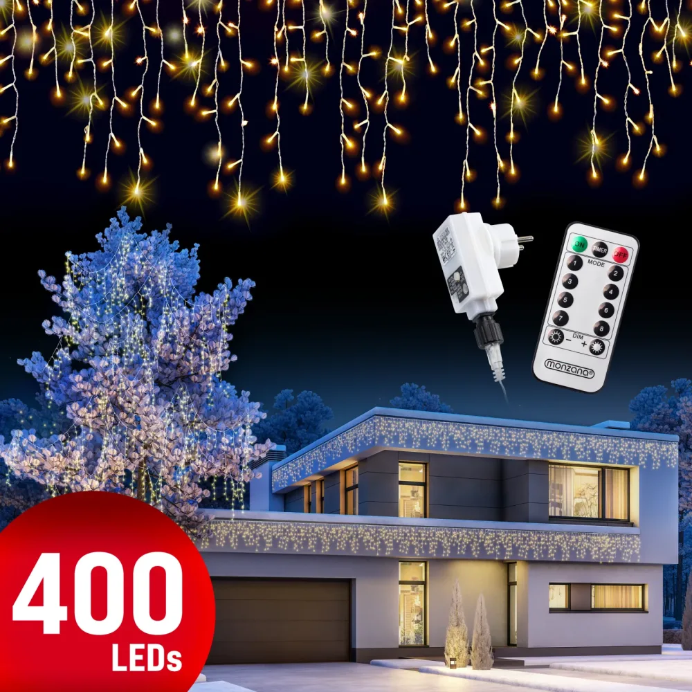 Regenlichterkette LED Warmweiß 15m Fernbedienung