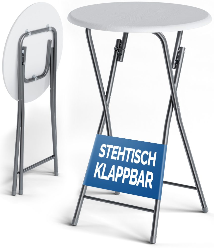 Stehtisch Ø60cm klappbar Holzdekor Weiß