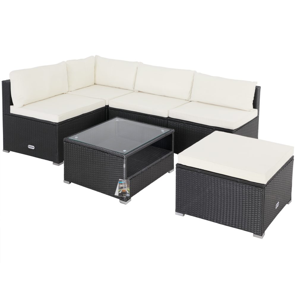 Polyrattan Ecklounge Schwarz/Creme dicke Rückenpolster