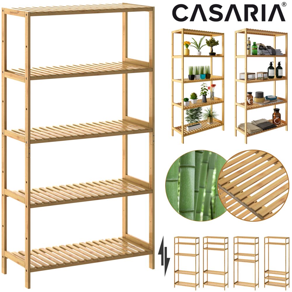 Standregal Badregal Bambus 130x60x26cm Ablagen höhenverstellbar