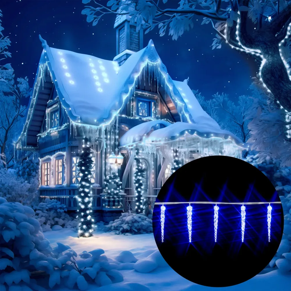Lichterkette Weihnachten Eiszapfen Blau 13m