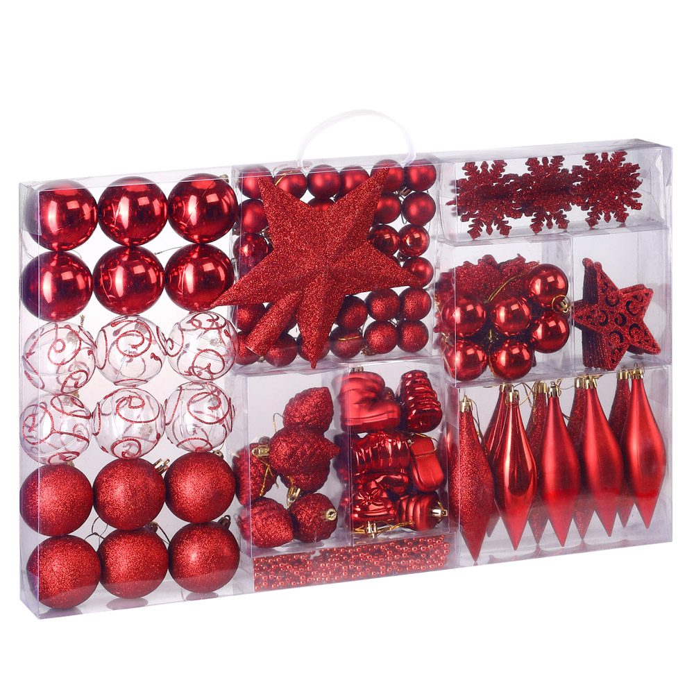 Weihnachtskugeln Rot 102 tlg in matt glänzend & glitzernd