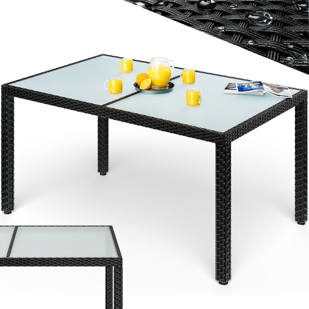 Polyrattan Gartentisch Schwarz 150x90x75cm Glas