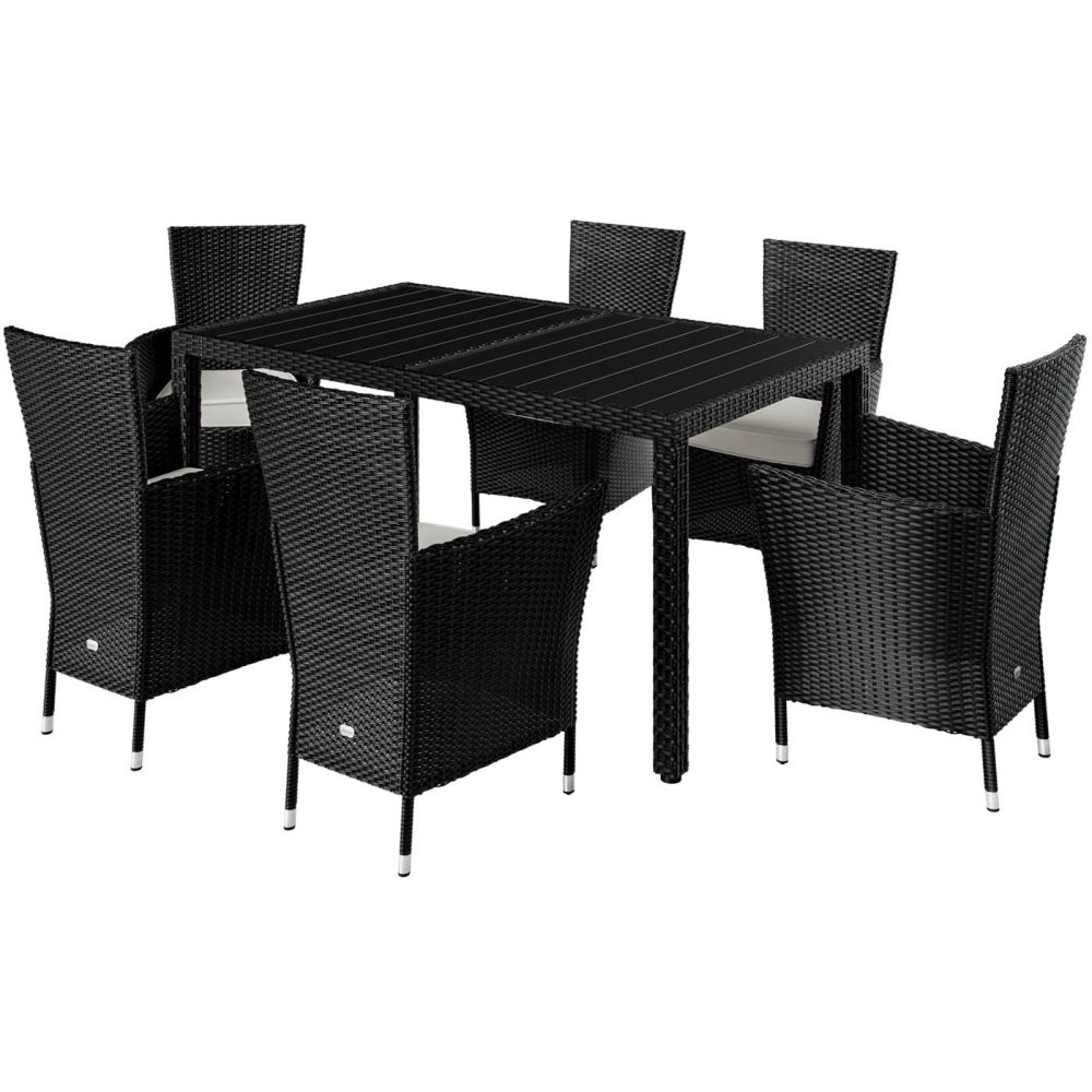 Sitzgruppe Polyrattan 7-tlg Schwarz WPC