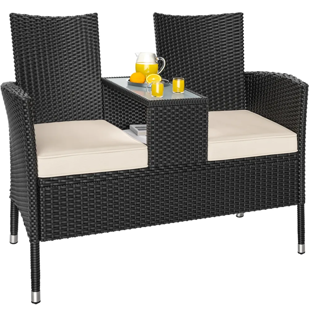 Polyrattan Kino Bank Schwarz 145x58x87cm