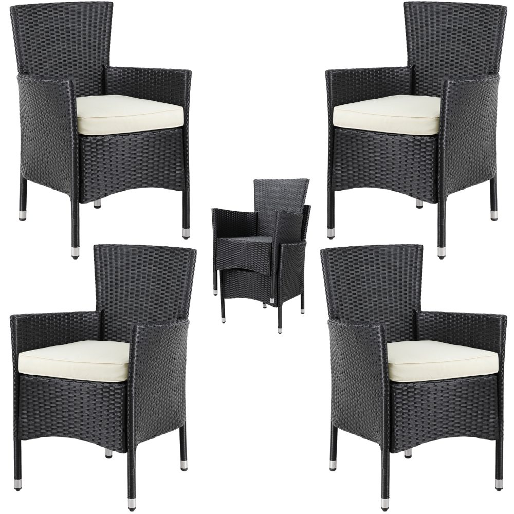 Polyrattan Gartenstuhl 4er-Set Schwarz/Creme stapelbar