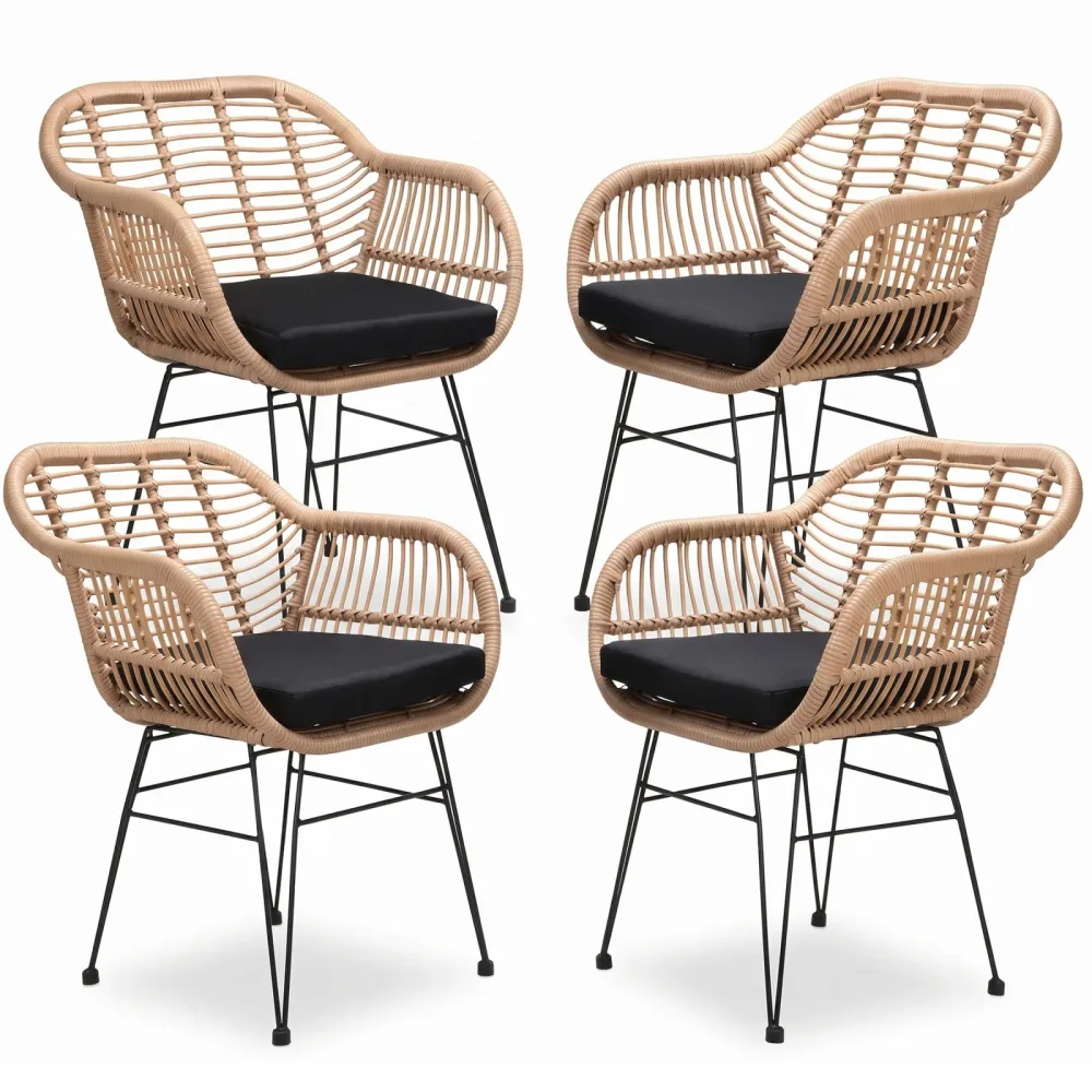 Polyrattan Korbsessel Bali 4er-Set Natur