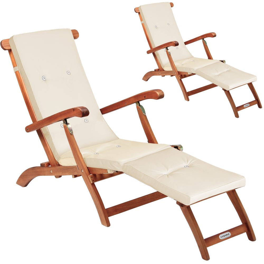 Gartenliege Queen Mary® 2er-Set Akazie FSC®-zertifiziert inkl Auflage Creme