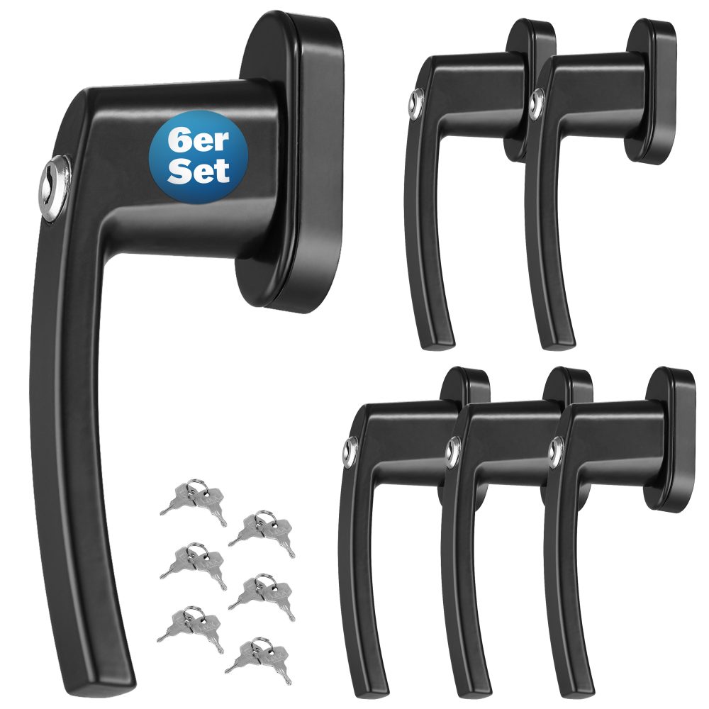 Fenstergriff 6er-Set Schwarz abschließbar
