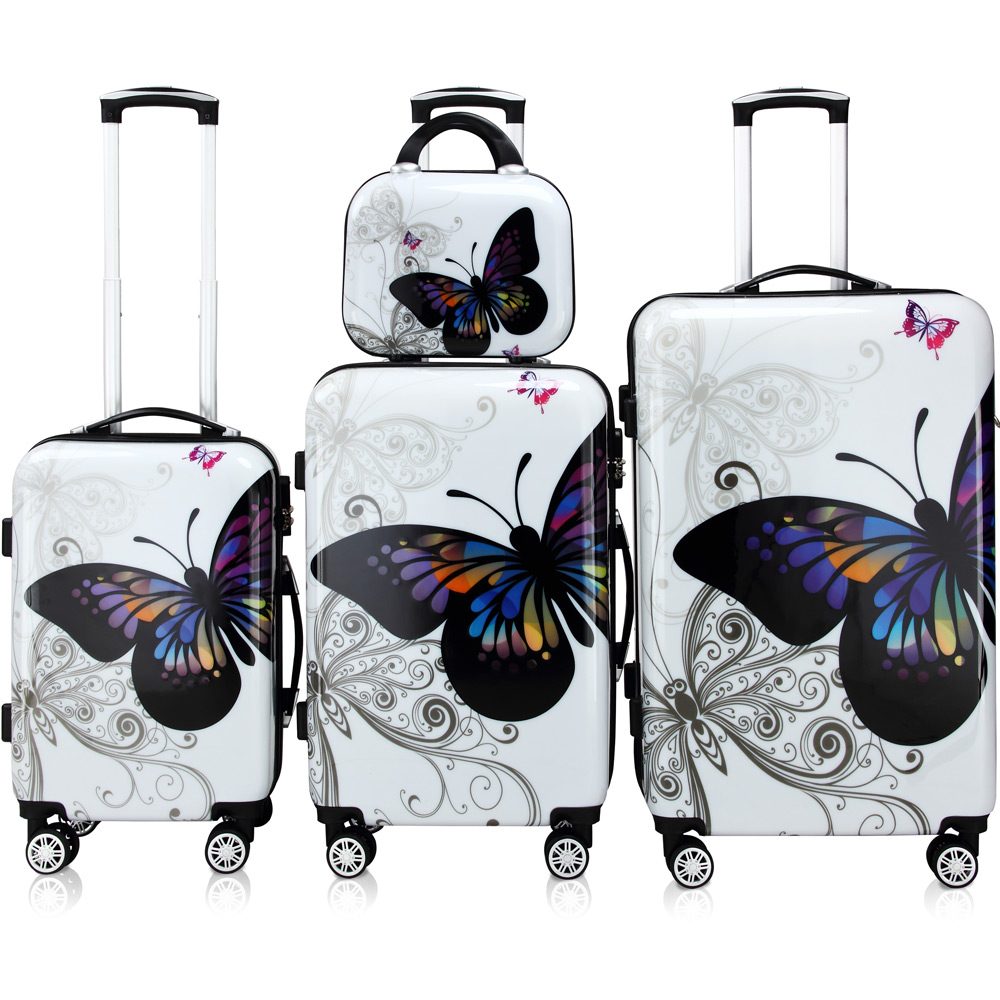 Hartschalenkoffer Set 4-tlg Rollen 360º Beautycase Butterfly Polycarbonat