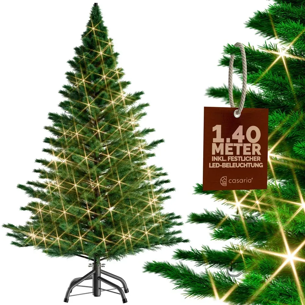 Künstlicher Weihnachtsbaum 140cm mit Lichterkette und Metallfuß PE