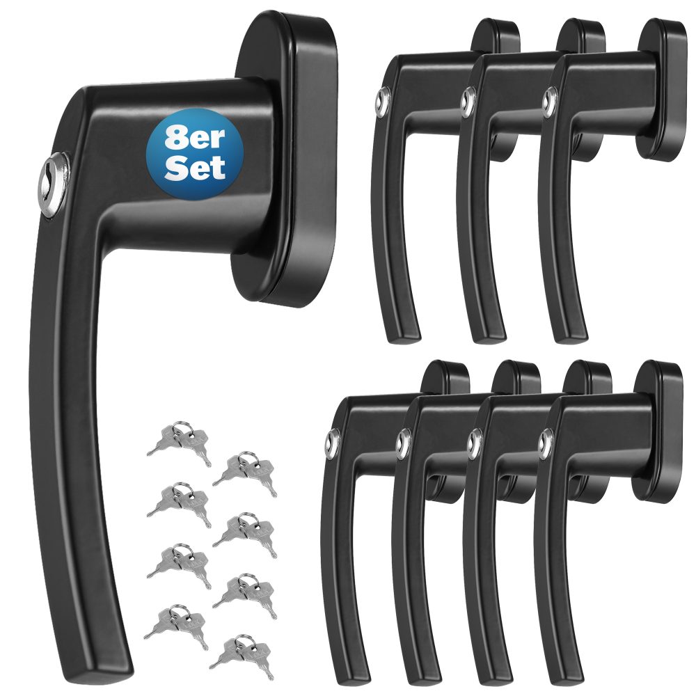 Fenstergriff 8er-Set Schwarz abschließbar