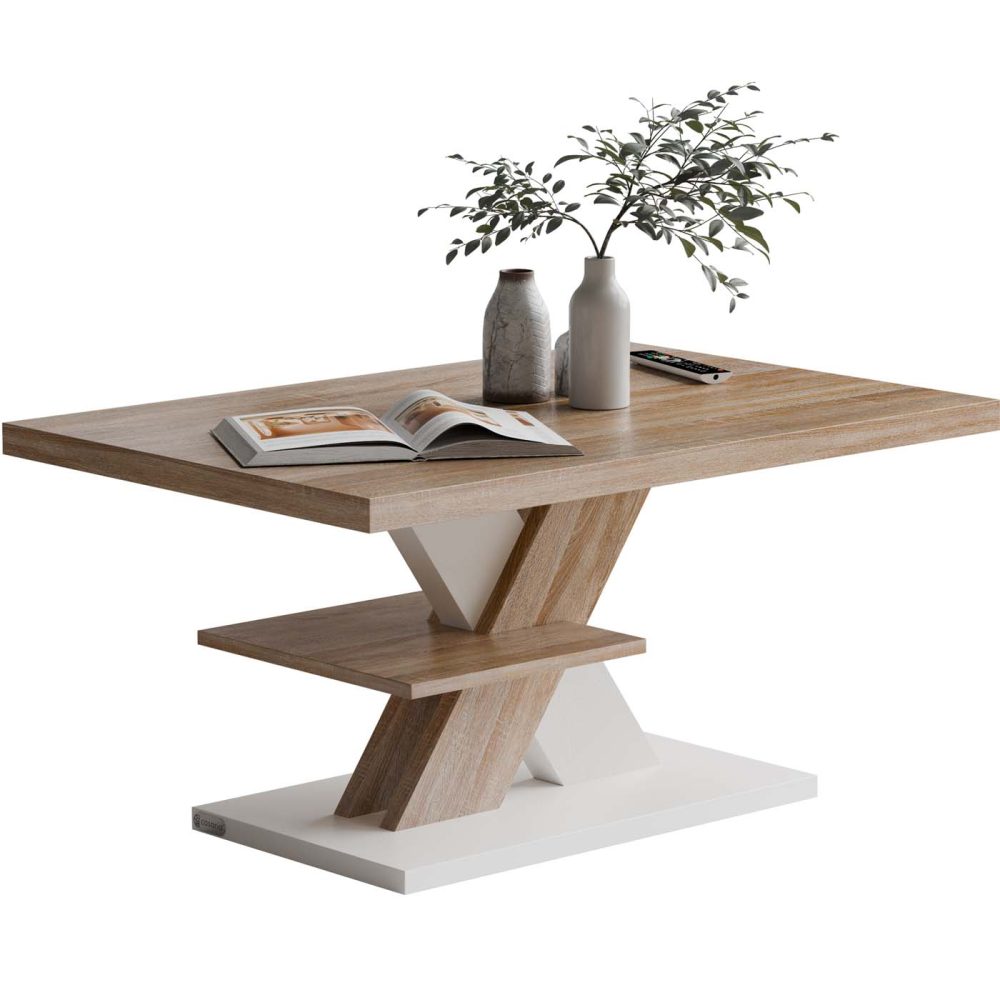 Couchtisch Detroit Weiß/Sonoma Eiche 90x60x45cm