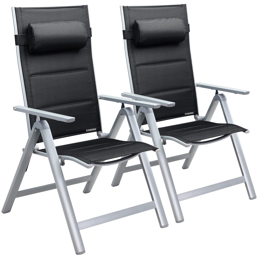 Gartenstuhl Hochlehner klappbar Bern Premium 2er-Set Silber Alu gepolstert & verstellbar