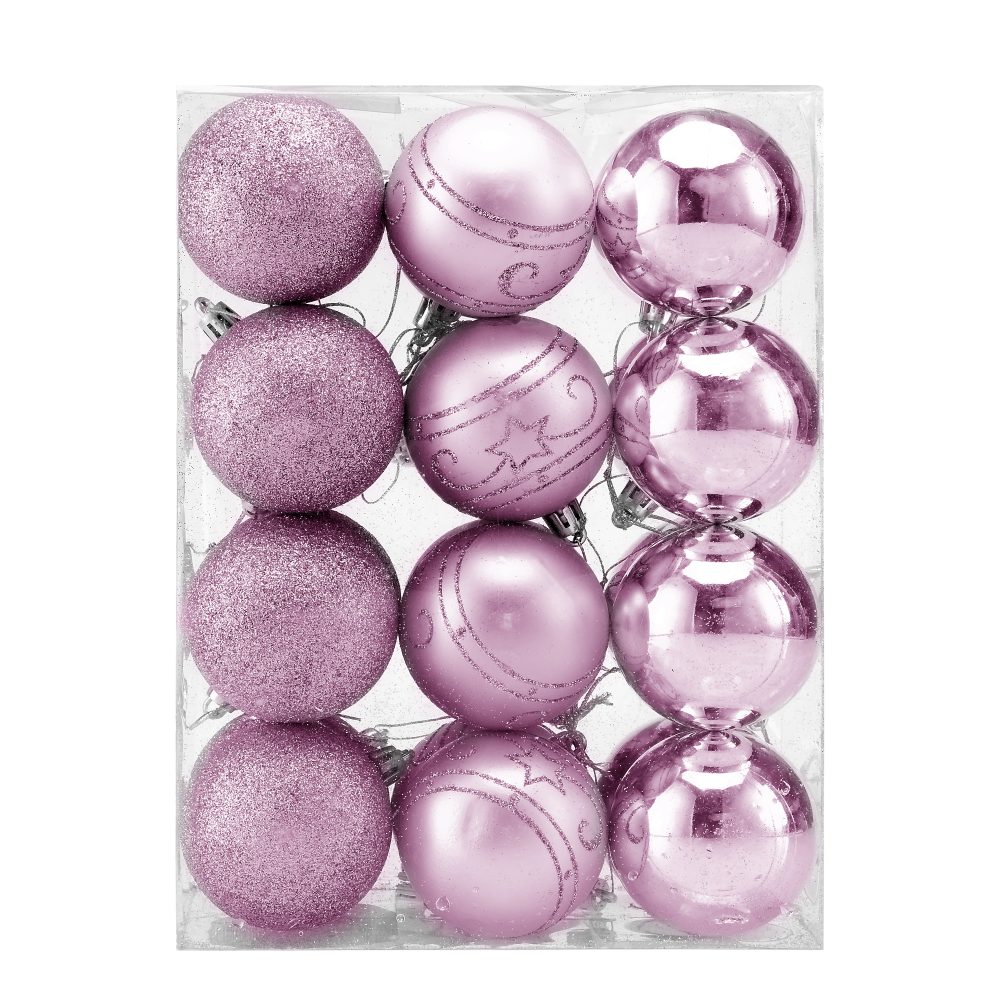 Weihnachtskugeln Pink/Rosa 24 tlg in matt glänzend & glitzernd