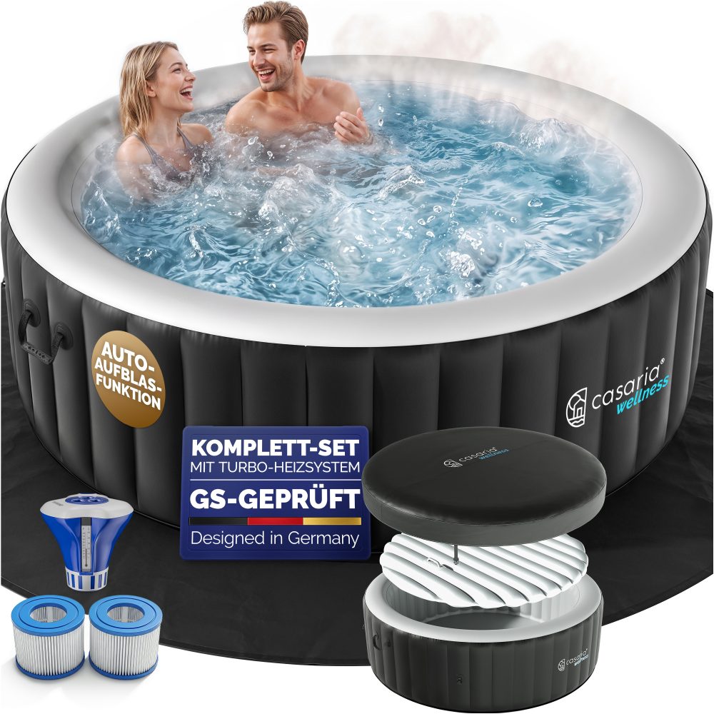 Whirlpool aufblasbar Schwarz rund 4 Personen 20-42°C winterfest