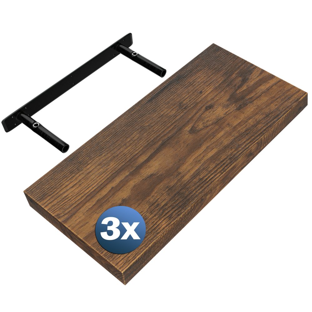 Wandregal Schweberegal 50cm 3er-Set Dunkle Eiche + Halterung