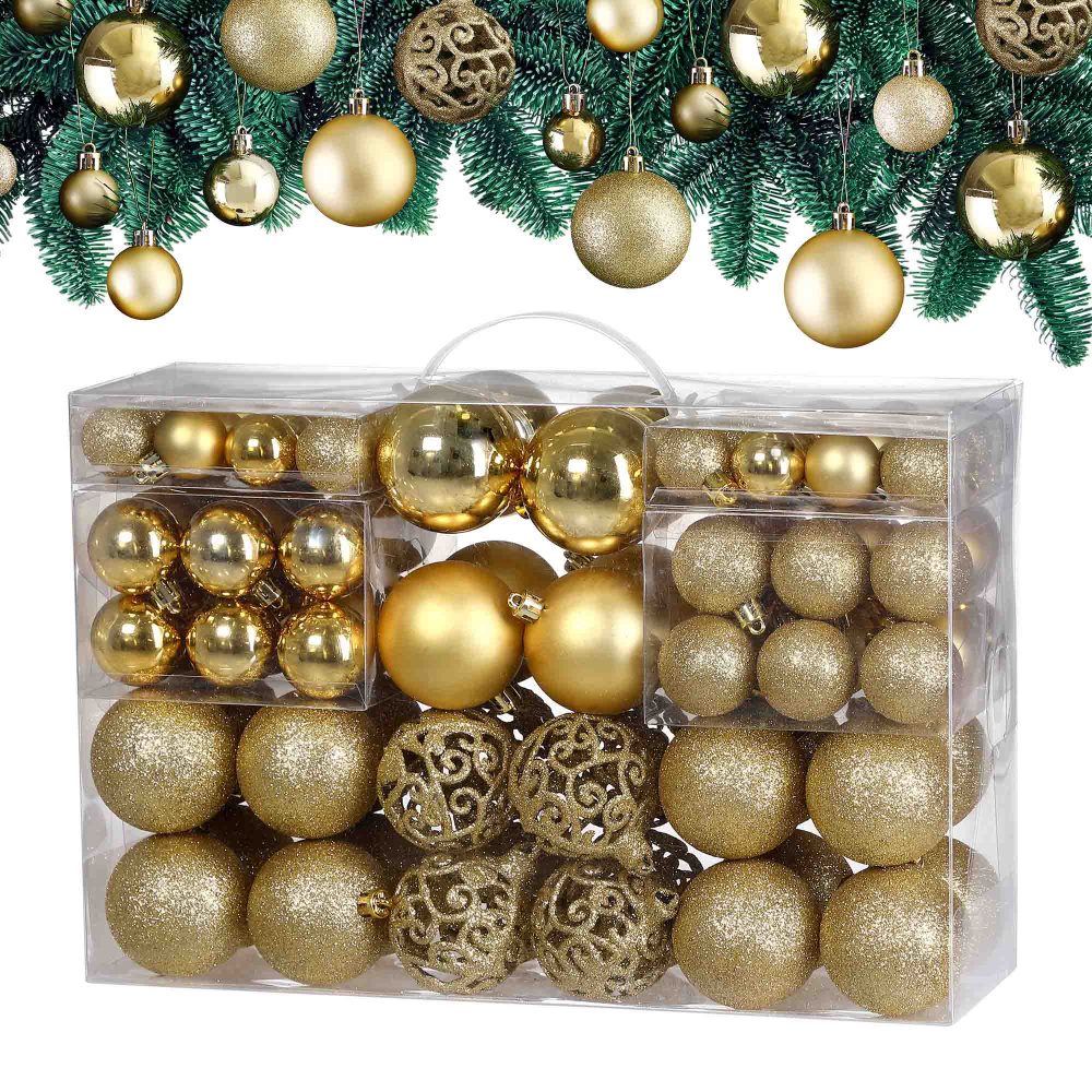 Weihnachtskugeln Gold 100-tlg in matt, glänzend & glitzernd