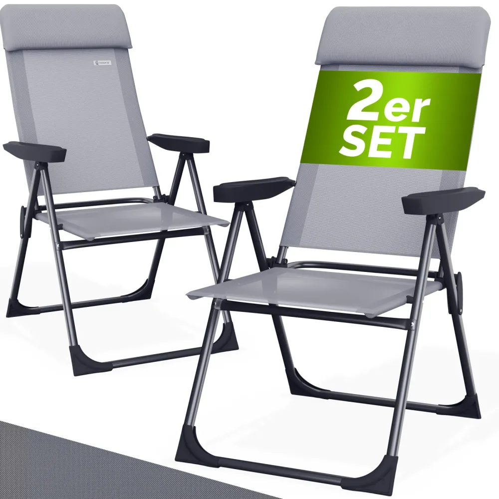 Gartenstuhl klappbar 2er-Set Grau Alu Hochlehner verstellbar