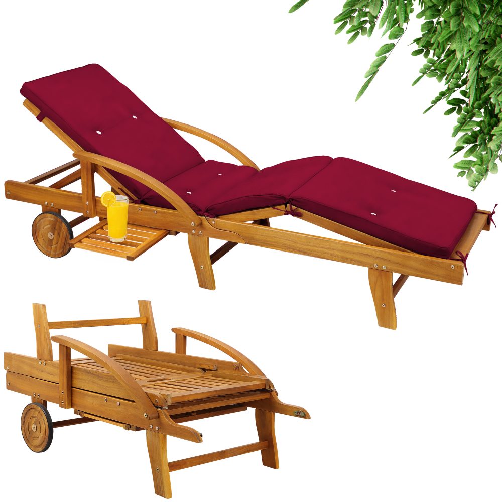 Gartenliege Tami Sun® Akazie inkl Auflage Rot