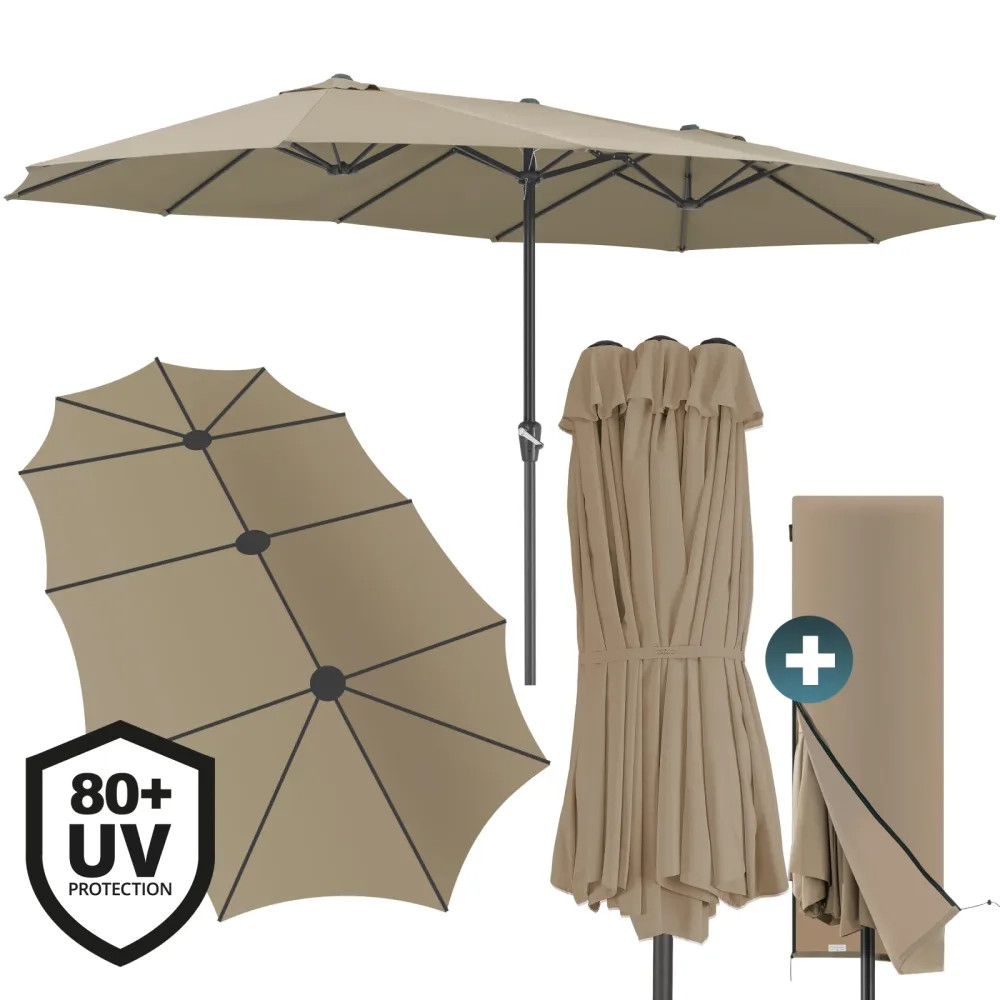 Doppelsonnenschirm Taupe UV-Schutz 80+
