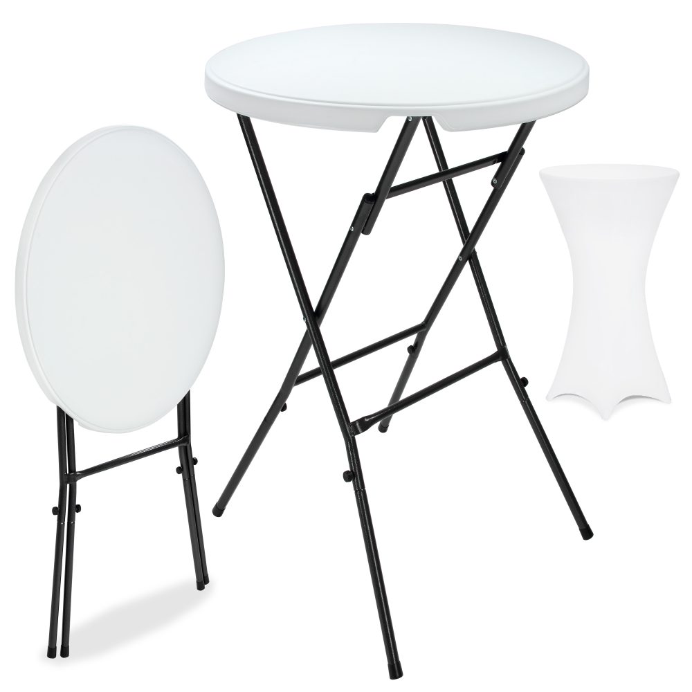 Stehtisch Weiß mit Husse Weiß Ø72cm klappbar 110cm Höhe