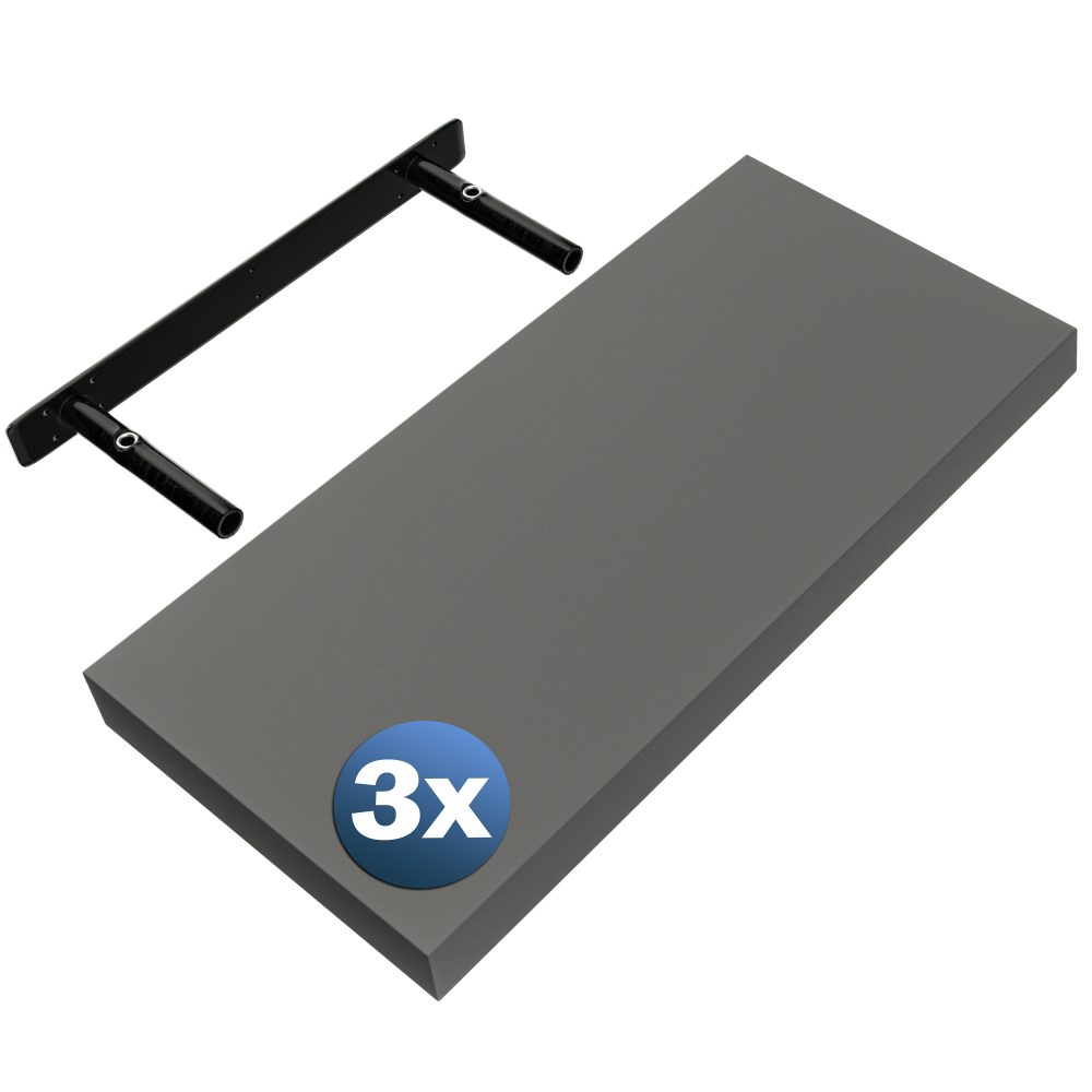 Wandregal Schweberegal 50cm 3er-Set Grau + Halterung
