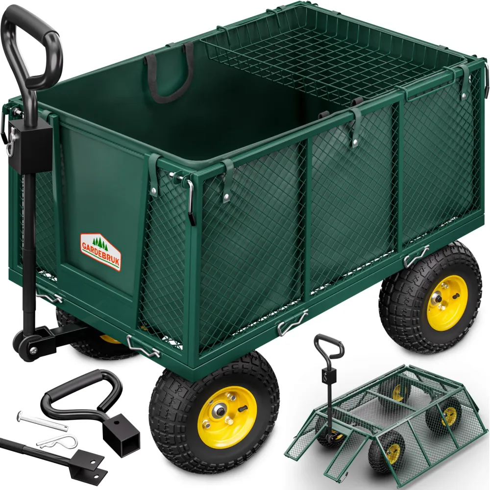 Transportwagen 550?kg Grün 110x75x52cm mit 4 Luftreifen & Plane
