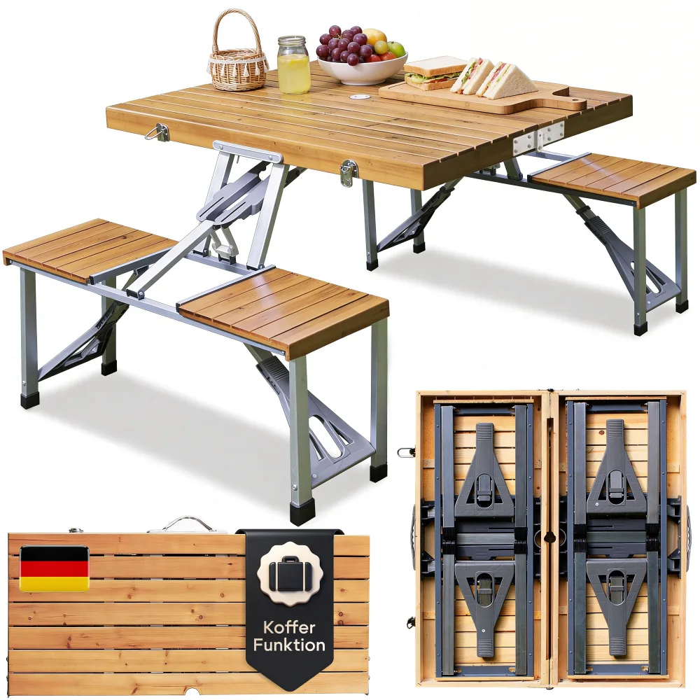 Campingtisch Holz Alu für 4 Personen klappbar